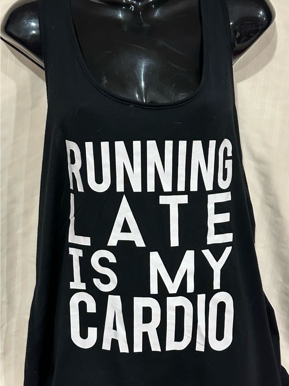 Black Graphic Tank Top - "Running Late Is My Cardio"